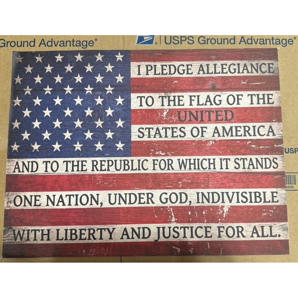 Pledge Hanging Wood Flag 16x24 Canvas and Wood.